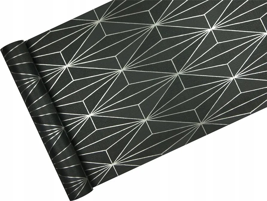 Geometriai tapéta ezüst Háló fekete háttér