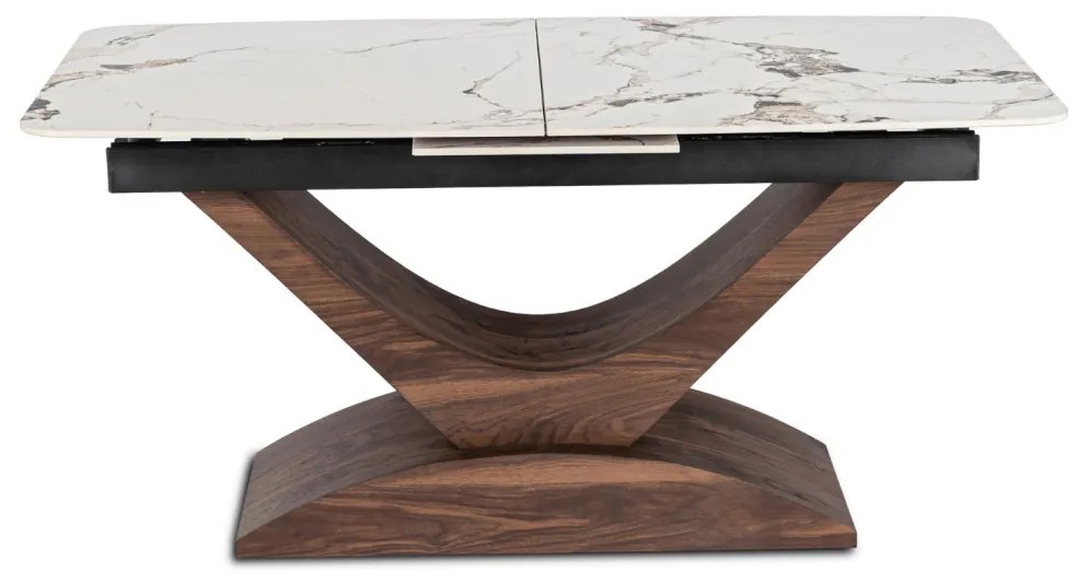 Bővíthető Márványhatású Kerámia Étkezőasztal Fehér/Dió Színben. ALICANTE 160-200 cm