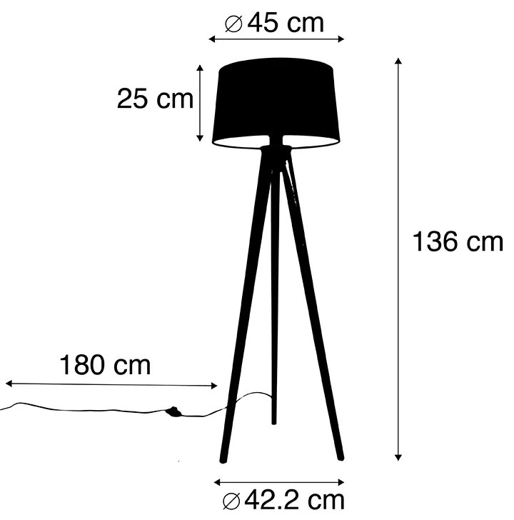 Háromlábú fekete lámpa vászon búrával bézs színben 45 cm - Tripod Classic