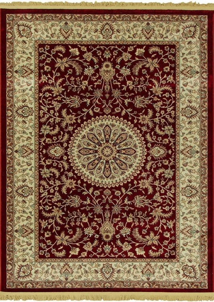 133x190 cm Krémszínű Bordó Szőnyeg Klasszikus Mintás