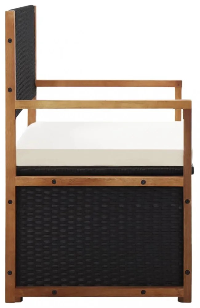 fekete polyrattan és tömör akácfa tárolópad 115 cm