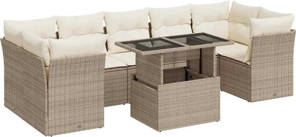 vidaXL 8 részes bézs polyrattan kerti ülőgarnitúra párnával