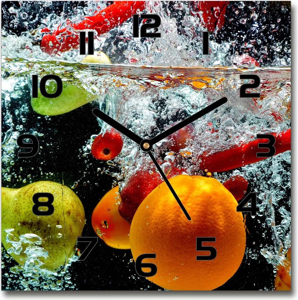 Négyzet alakú üveg falióra Gyümölcsök a víz alatt 30x30 cm