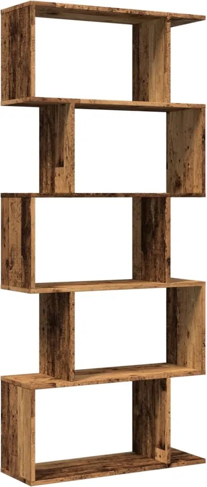 vidaXL 5 szintes antik fa színű fa elválasztó könyvespolc 70x24x161 cm