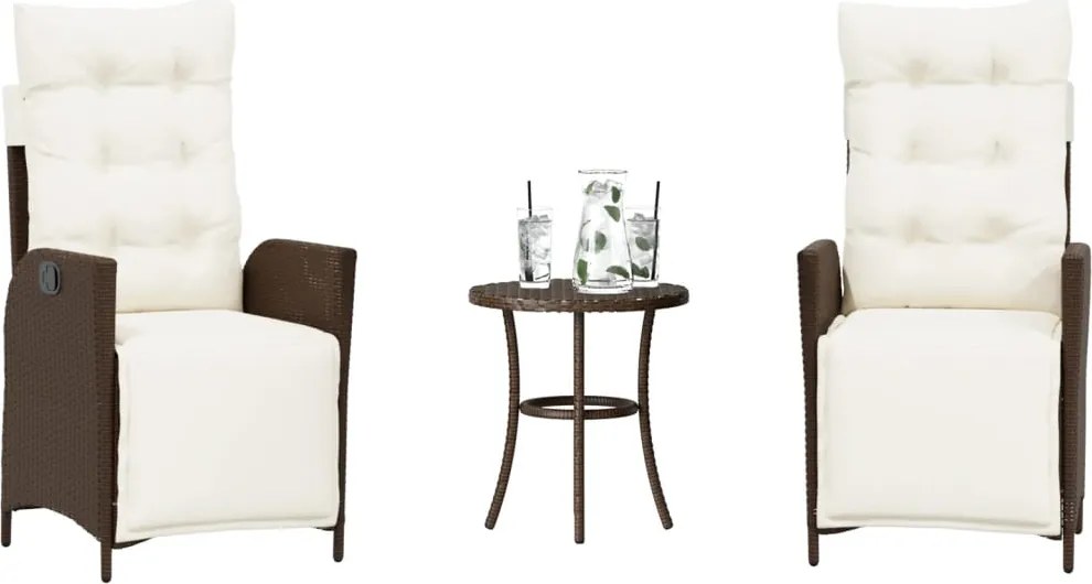 vidaXL 3 részes barna polyrattan bisztrógarnitúra párnákkal