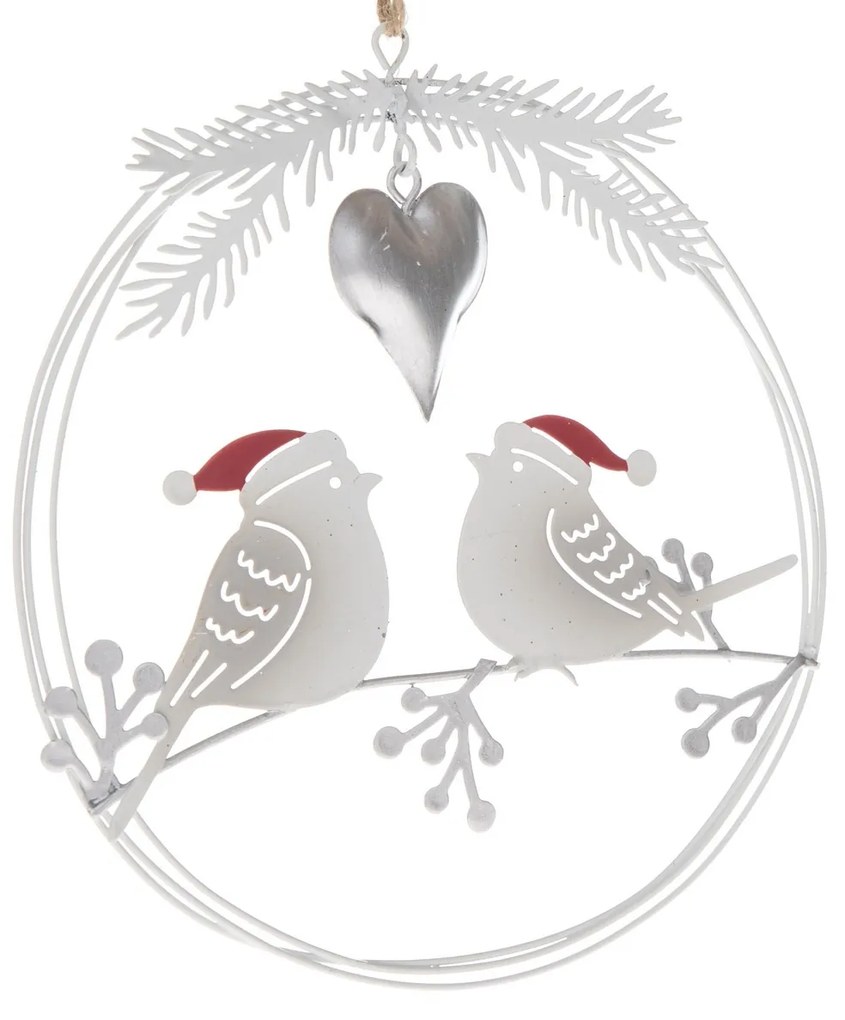 Karácsonyi függő fém dekoráció Madarak, 14,5 x 16x 1 cm