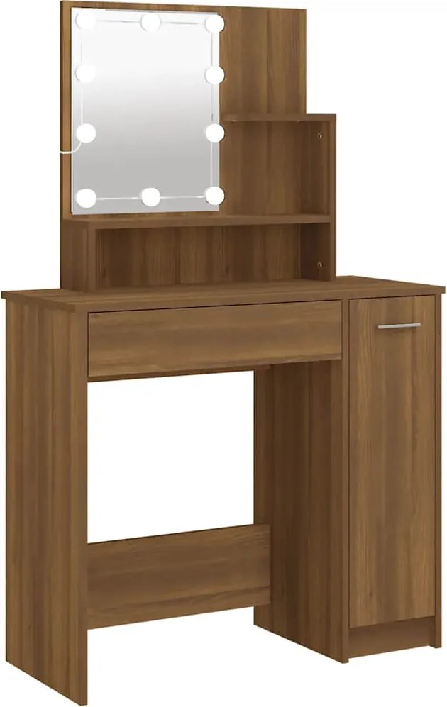vidaXL barna tölgyszínű LED-es fésülködőasztal 86,5 x 35 x 136 cm