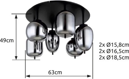 GLOBO 15345-6D BLACKY I Glamour Mennyezeti Lámpa IP20