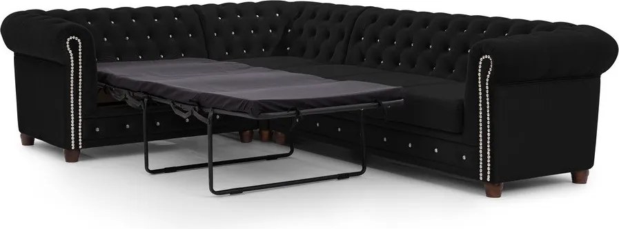 Fekete bársony kinyitható sarokkanapé (bal oldali-L alakú) York Blik – Ropez