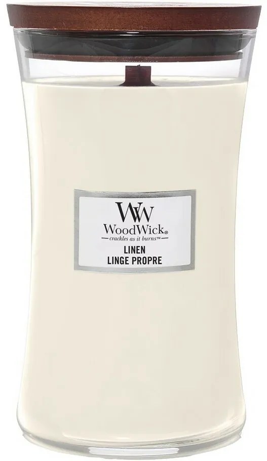 WoodWick Illatosító gyertya nagy Linen, 609 g