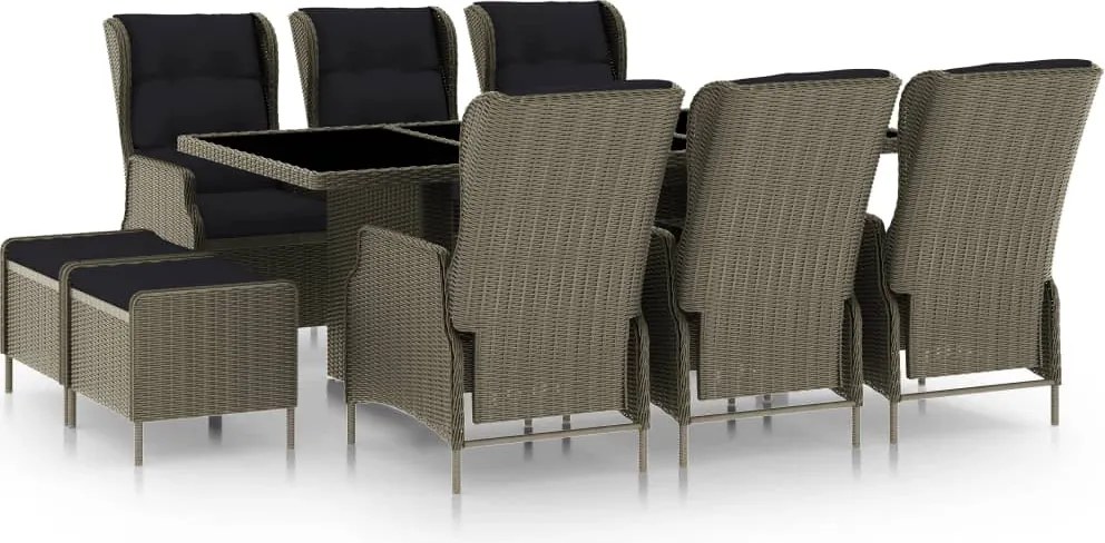 vidaXL 9 részes barna kültéri polyrattan étkezőgarnitúra párnákkal