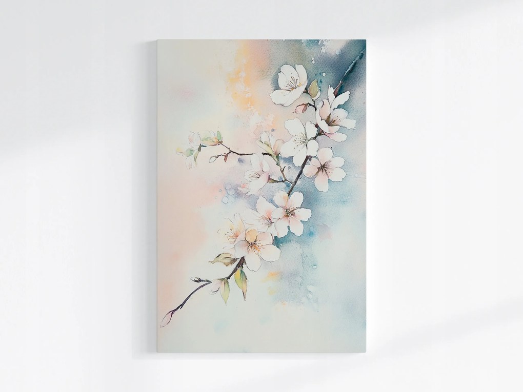 Vászonkép Canvas Akvarell Természet Fa Ág Cseresznye Virágok 40x60