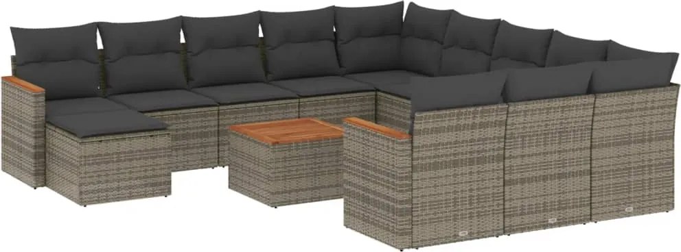 vidaXL 13 részes szürke polyrattan kerti ülőgarnitúra párnákkal
