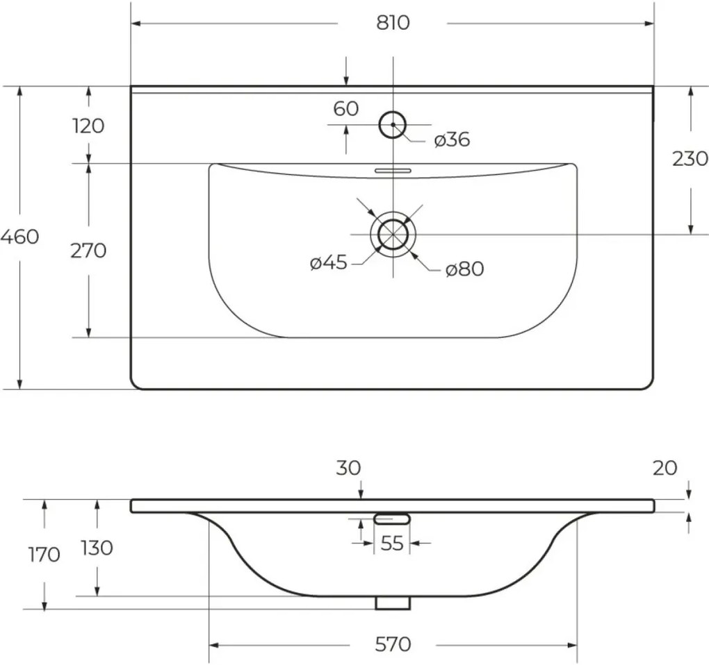 Eros SKY 1 - beépíthető mosdó - 81 x 46 cm