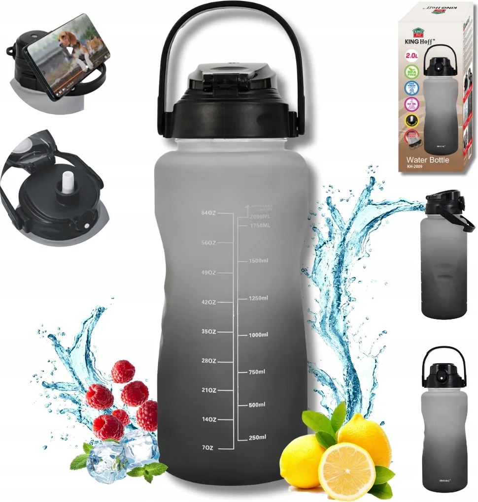 Vízpalack 2L Kinghoff KH-2009 kulacs Bpa Mentes légmentesen záródó