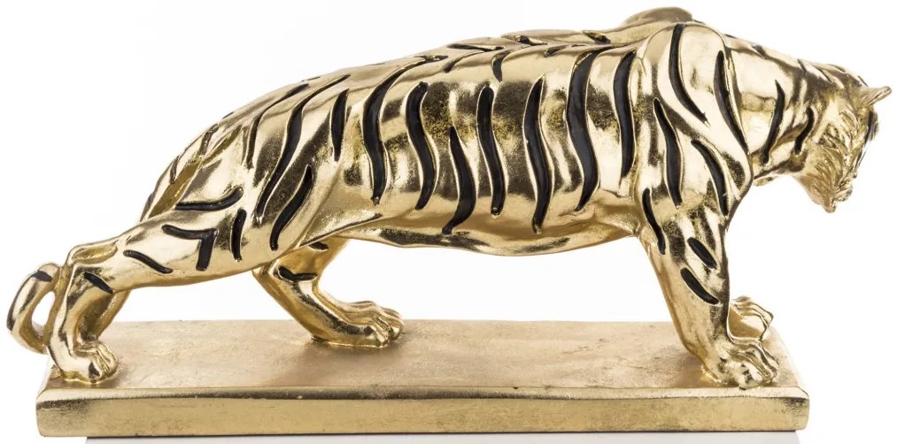 Tropical design nagy méretű arany-fekete tigris szobor otthon dekorációs figura 51x15x23,5cm