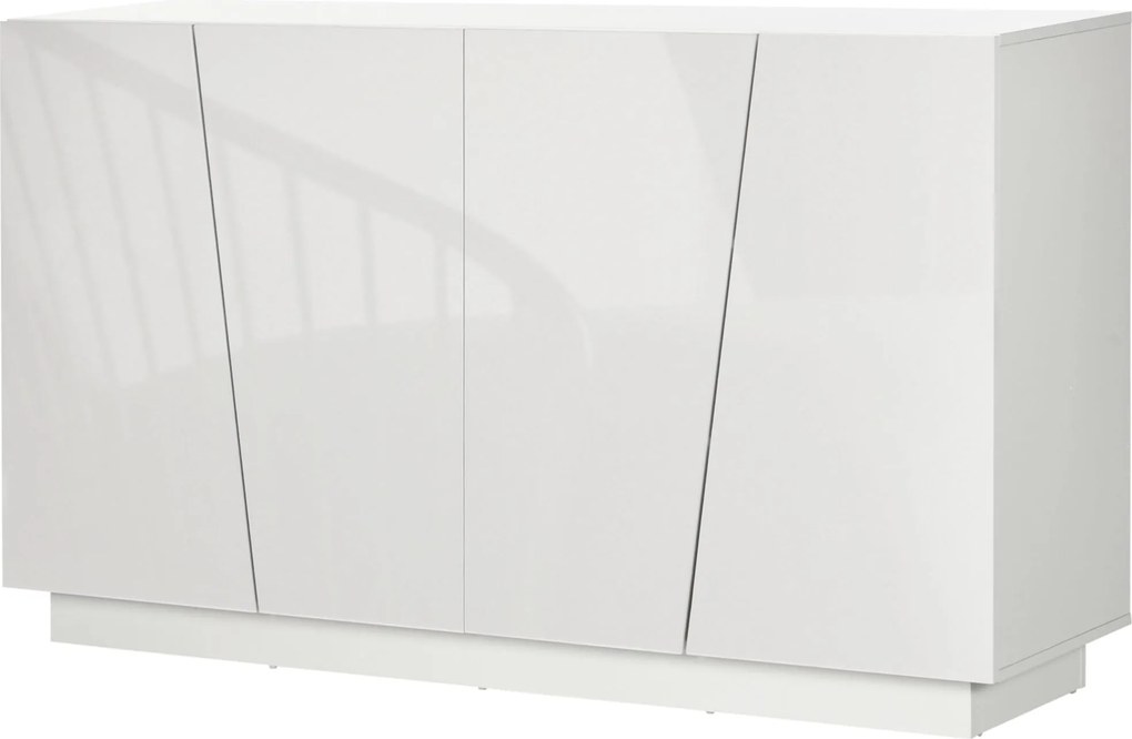 HOMCOM Tároló Szekrény Ajtókkal és Állítható Polccal, Tároló Ruhásszekrény Nappaliba, Konyhába, Hálószobába, 150 x 40 x 88 cm, Fehér Fényes | Aosom