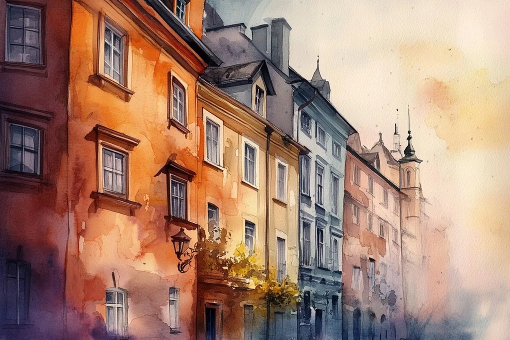 Vászonkép Canvas Akvarell Színes Bérházak Óváros 120x80