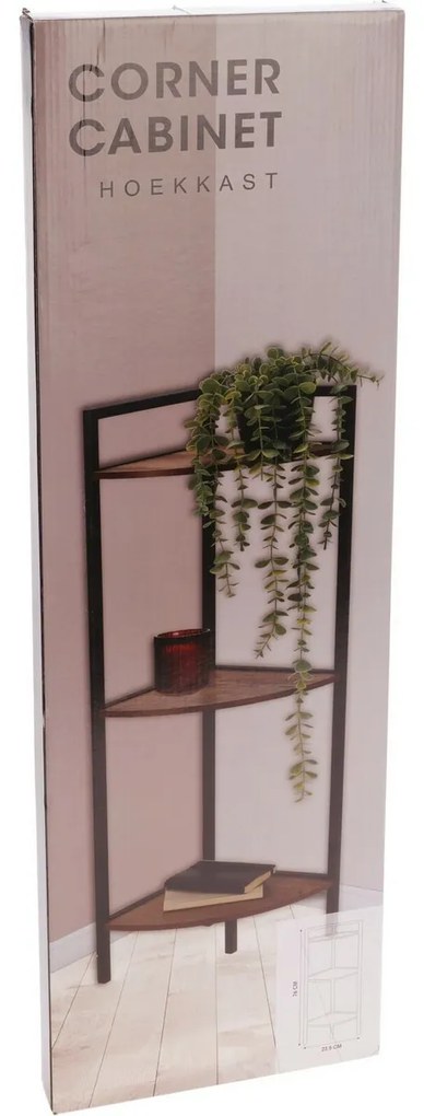 Sarokfém szekrény 3 MDF polc, 23,5 x 23,5 x 76 cm