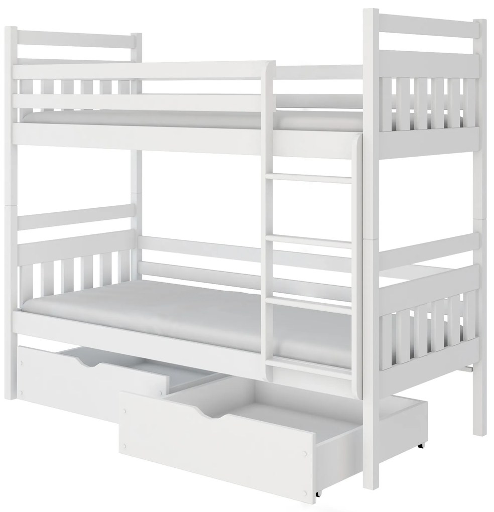 Emeletes gyerekágy 90 cm Aras (fehér) (ágyrácsokkal). 615001
