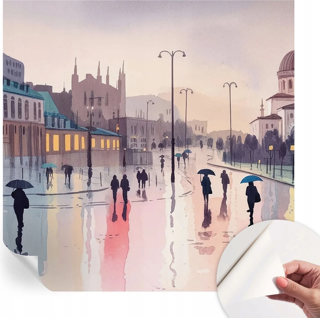 Öntapadós tapéta Fali furnér 3D hatás Esős séta 250x250 cm