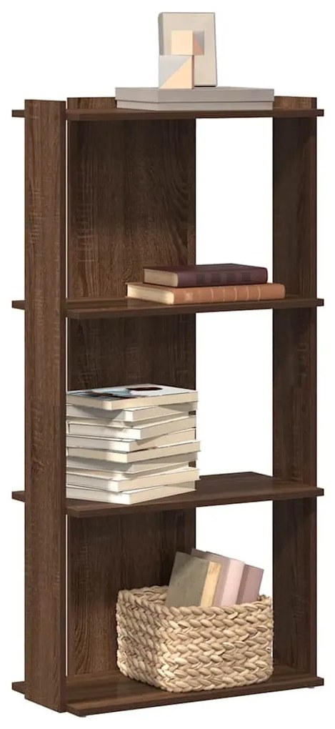 3 szintes barna tölgy színű szerelt fa könyvespolc 60x30x120 cm