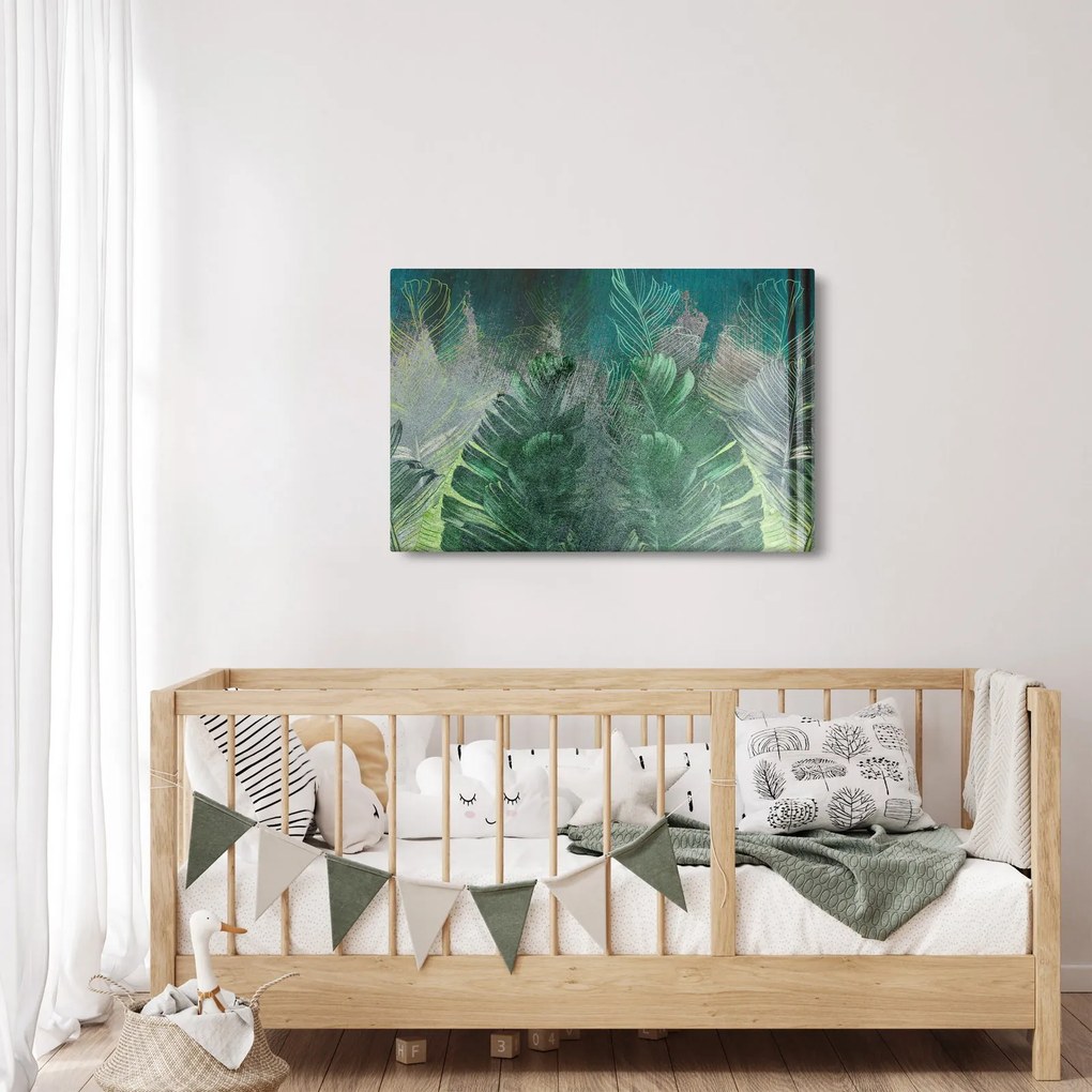 Kép - Beton textúra levelekkel (90x60 cm)