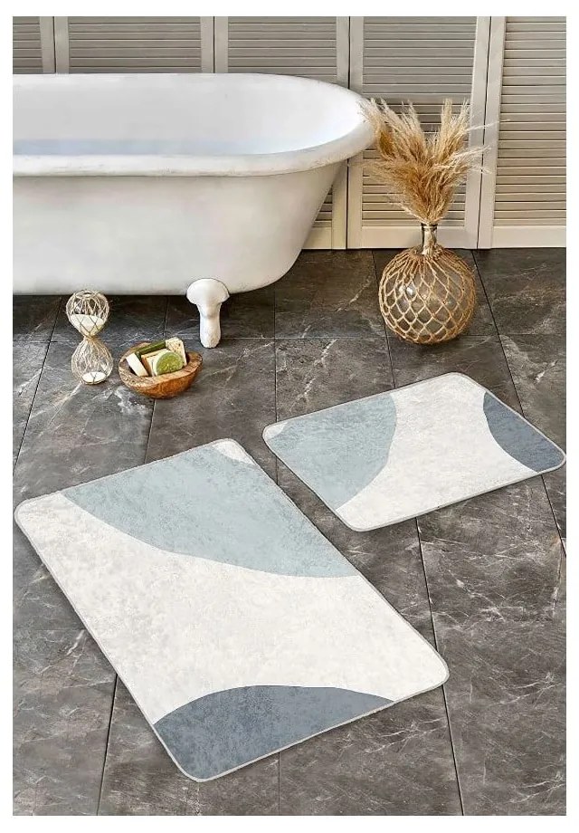 Szürke-krémszínű bársony fürdőszobai kilépő szett 2 db-os 60x100 cm Abstract Shapes – Mila Home