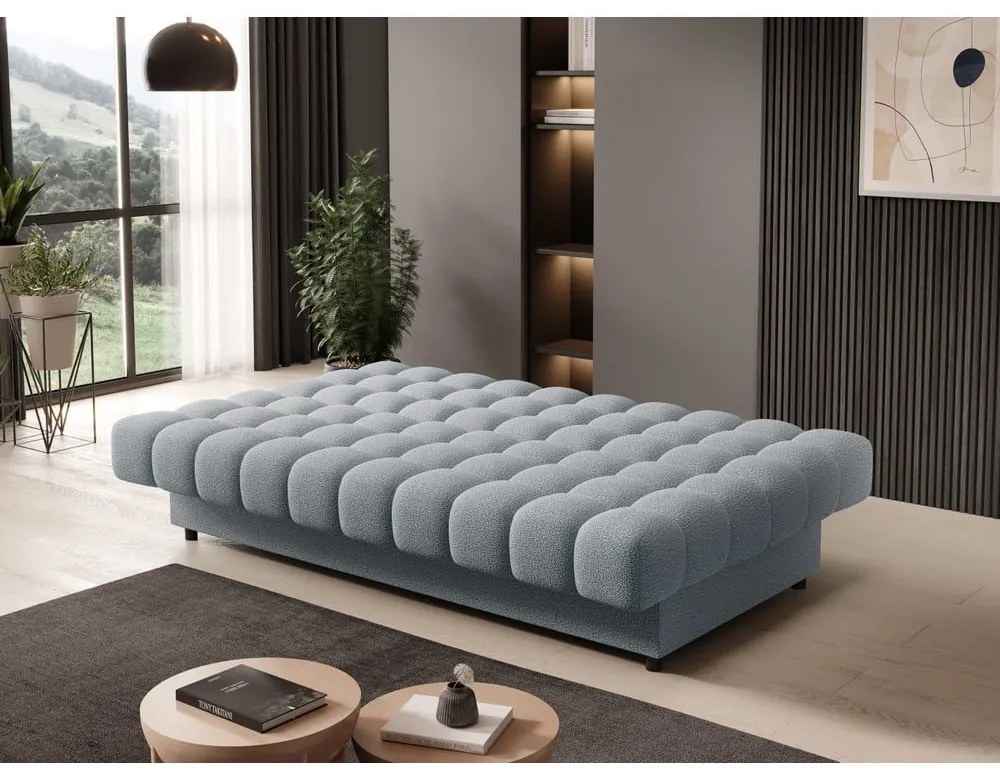 Szürke buklé kinyitható-tárolóhelyes kanapé 197 cm Clareta – ELTAP