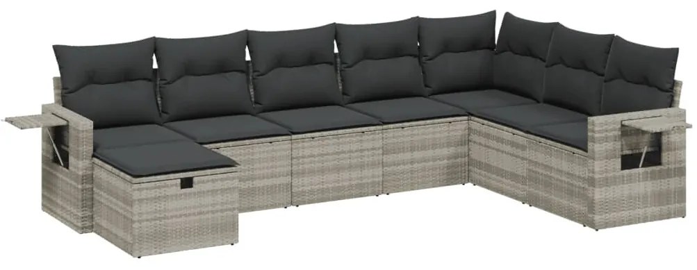 8 részes világosszürke polyrattan kerti ülőgarnitúra párnával