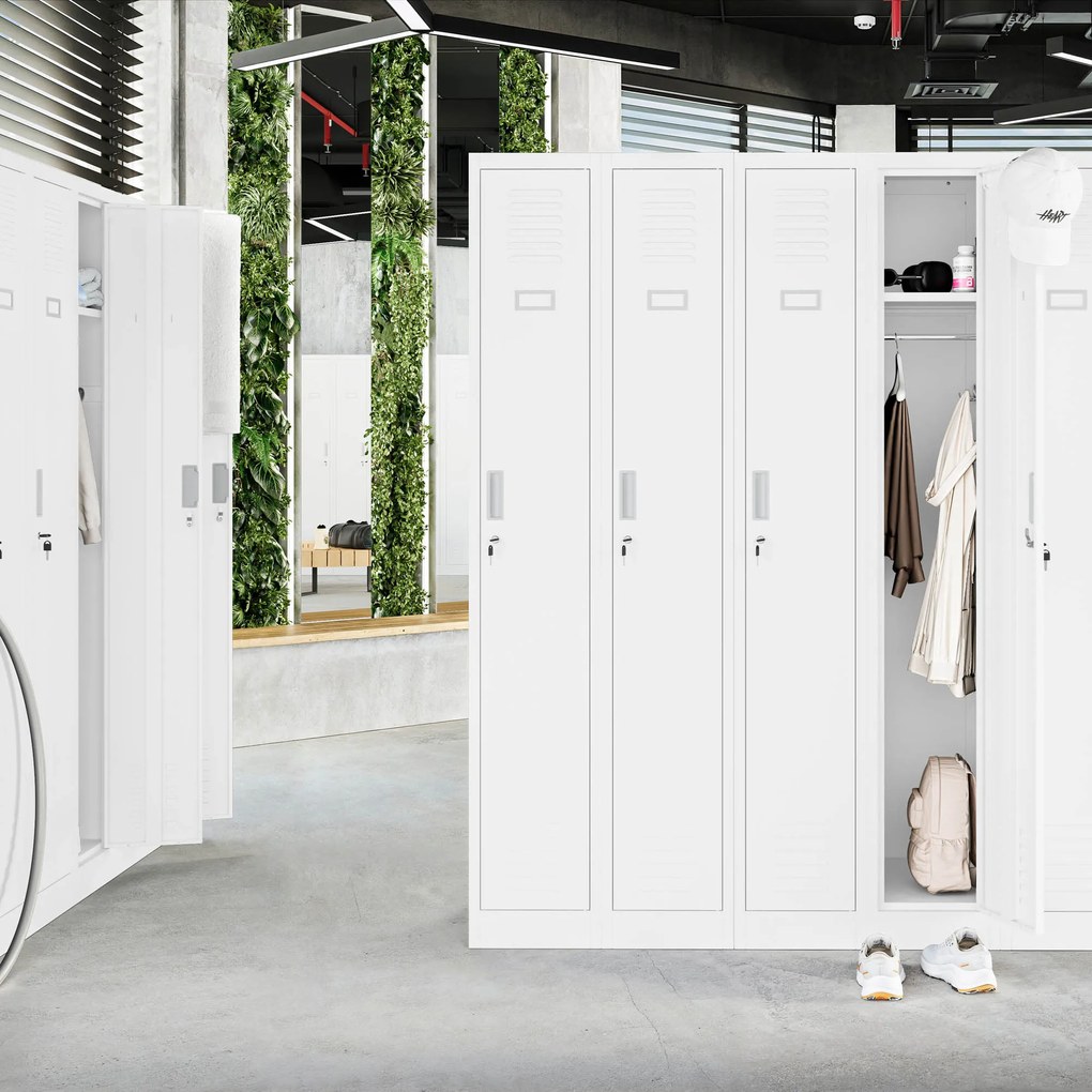 Fém kétrekeszes munkavállalói szekrény fehér: KACPER II, 600 x 1800 x 500 mm