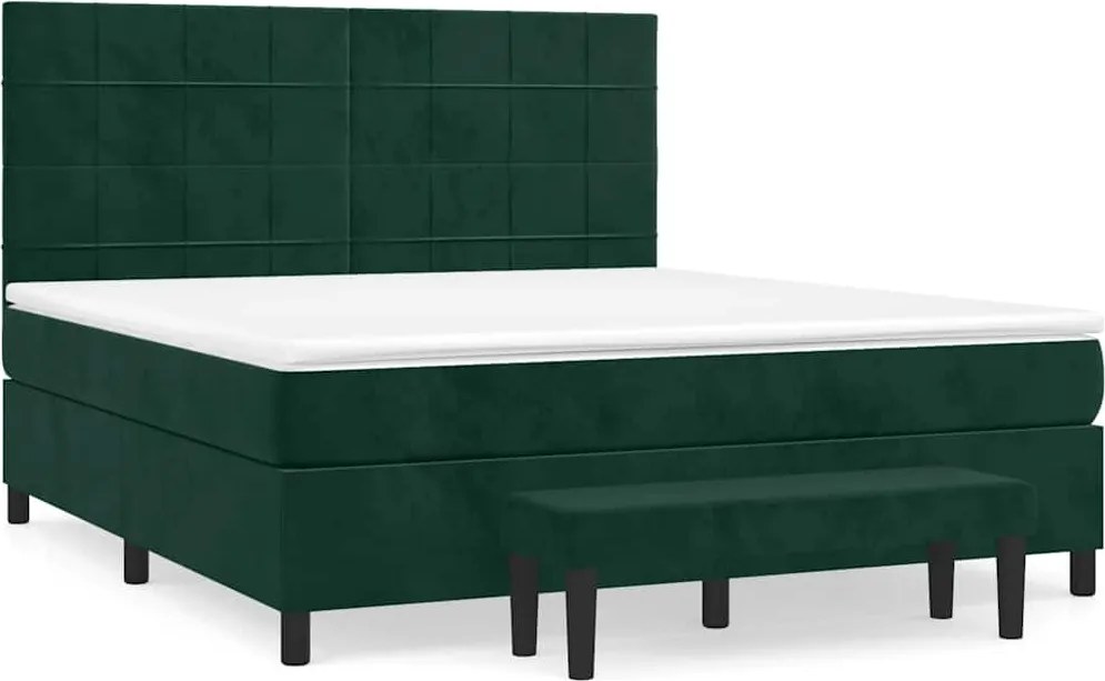 vidaXL sötétzöld bársony rugós ágy matraccal 180x200 cm