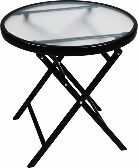 Összecsukható asztal üveglappal fekete Ø 45 cm acél
