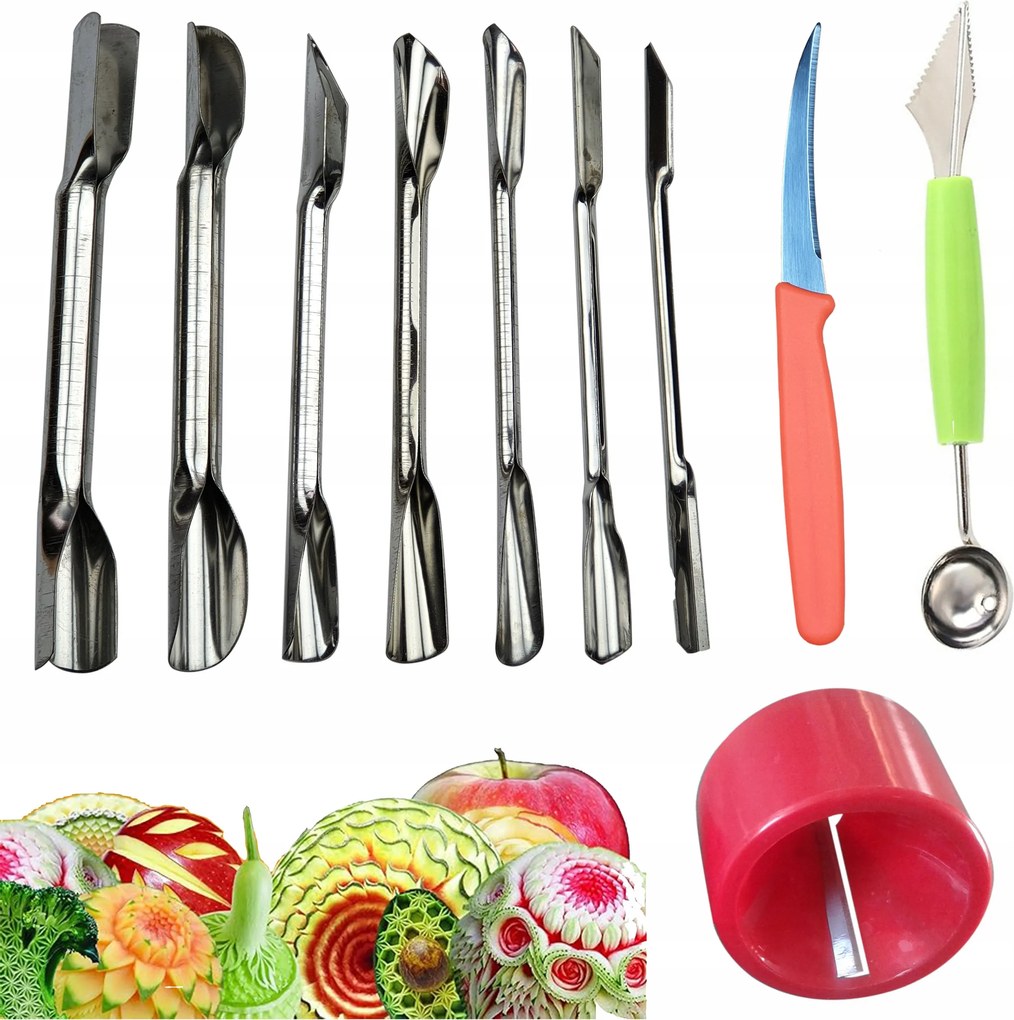 Zöldség Lyukasztó Készlet Hosszú 7db-os Kanál Hegyező Kés Carving #46