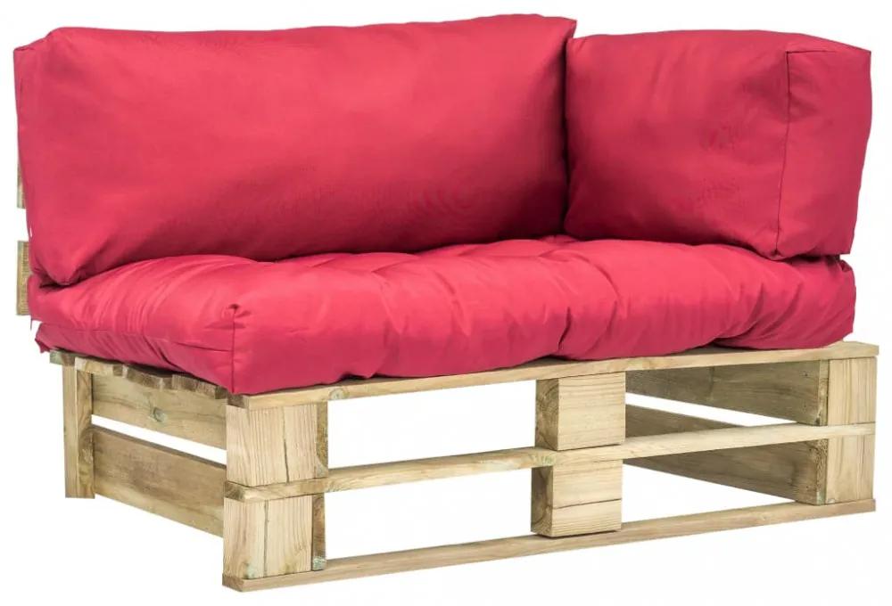 Zöld fsc fa kerti raklap kanapé piros párnákkal