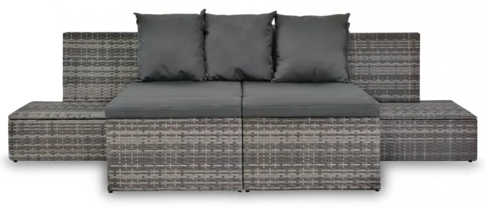 4-részes szürke polyrattan kerti bútorszett párnákkal