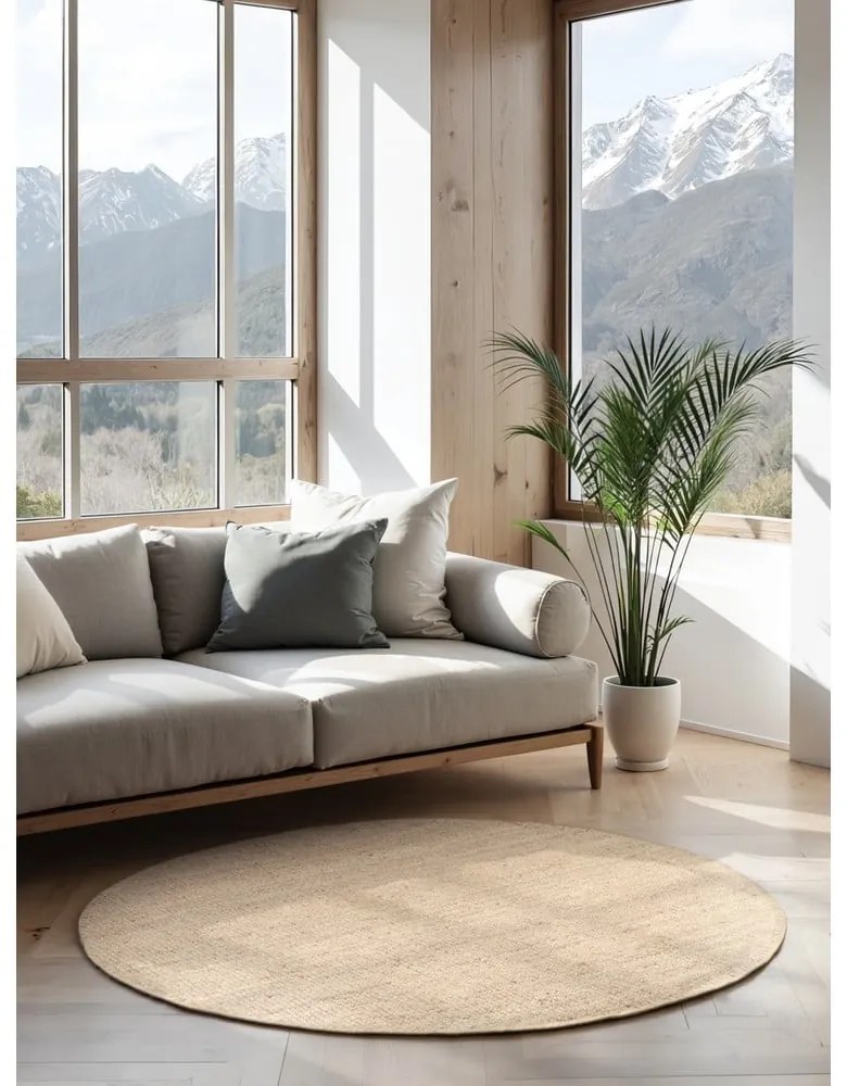 Krémszínű juta kerek szőnyeg ø 160 cm Bouclé Jaipur – Hanse Home