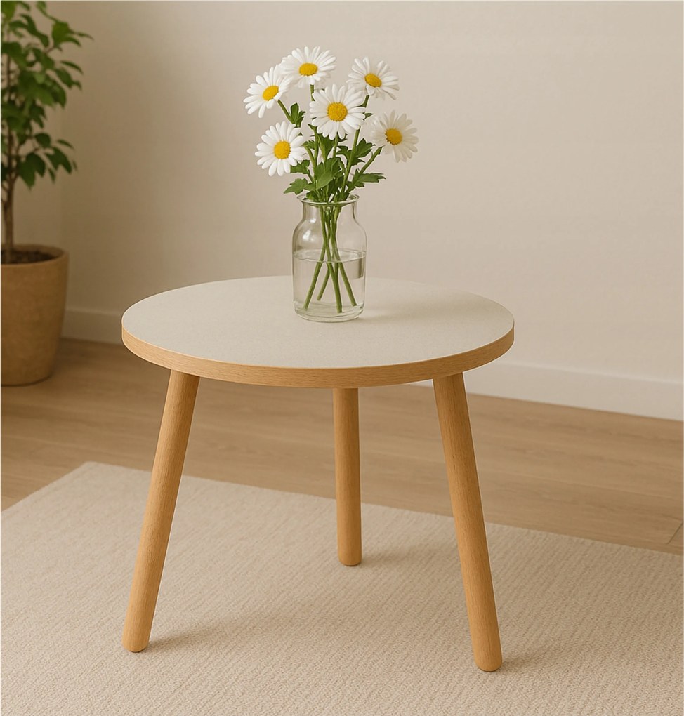 Dohányzóasztal fehér kerek 50 cm, magasság 47 cm hálószoba nappali asztal