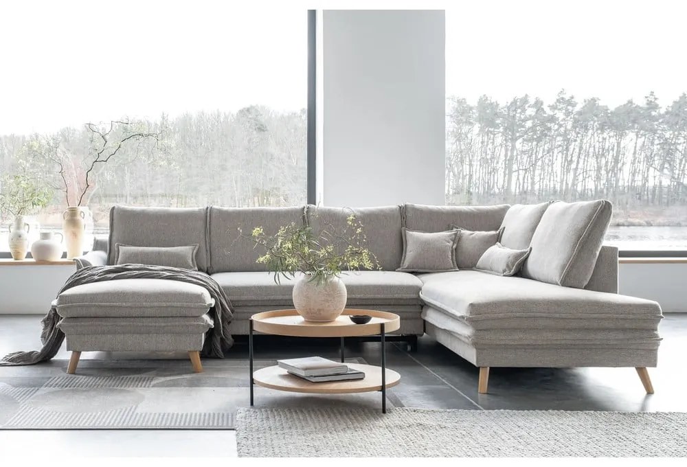 Bézs kinyitható sarokkanapé (jobb oldali-U alakú) Charming Charlie – Miuform