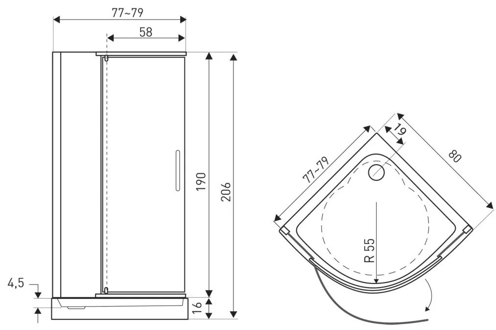 Splash Black 80 íves zuhanyabin zuhanytálcával