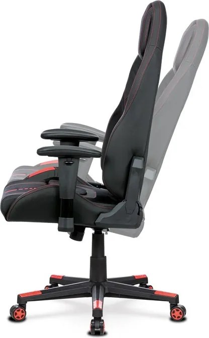 Herní křeslo, houpací mechanismus, černá látka, KA-F07 RED