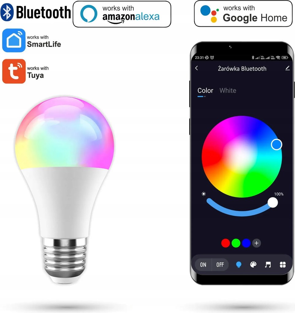 Bluetooth izzó Tuya 9W Rgbcw Meleg, Hideg, Semleges, Rgb