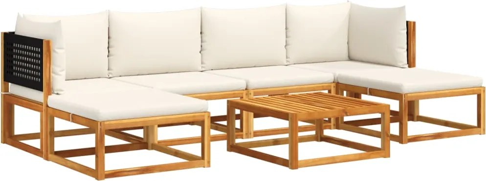 vidaXL 7 darabos akácfa és rattan kerti kanapégarnitúra párnákkal