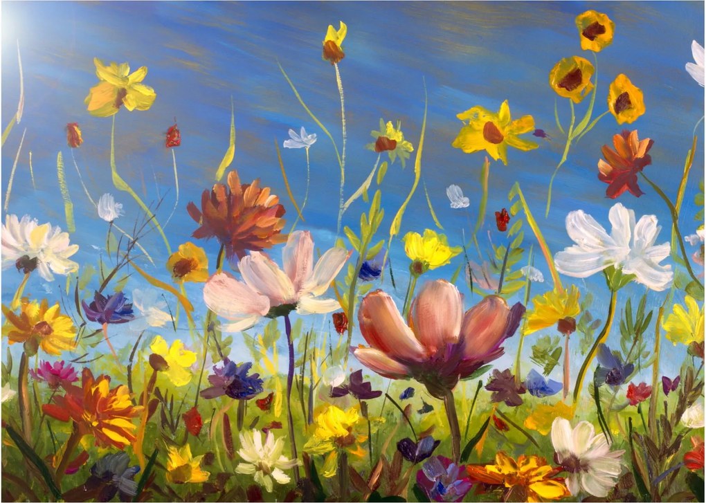 Festett kép egy virágzó rét (üvegen) (70x50 cm)