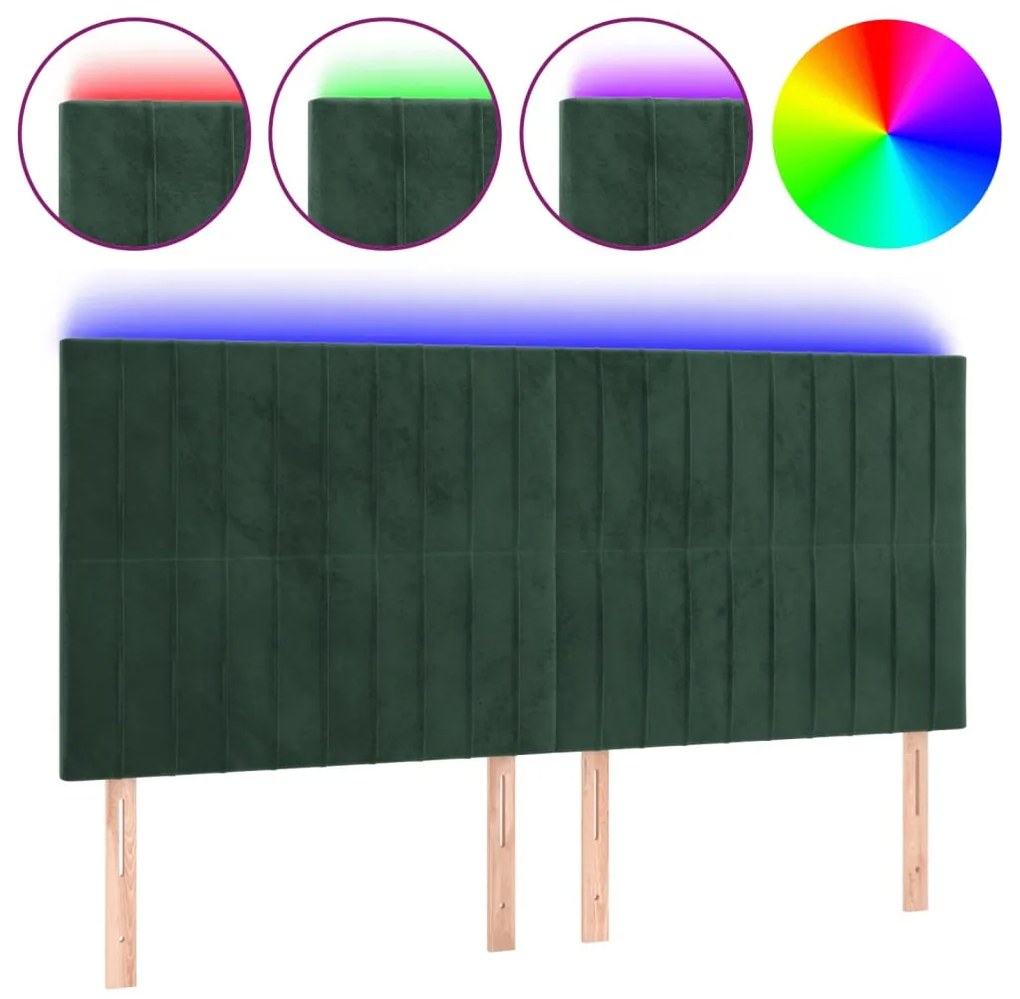 sötétzöld bársony LED-es fejtámla 180x5x118/128 cm