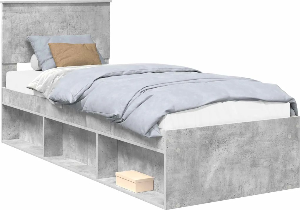 vidaXL Ágykeret fejtámlával Beton Szürke 75 x 190 cm Tömör fenyőfa