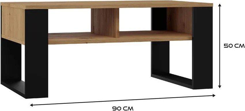 2P dohányzóasztal, tölgy-fekete