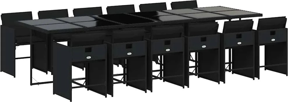 vidaXL 13 részes fekete polyrattan kerti ülőgarnitúra párnákkal