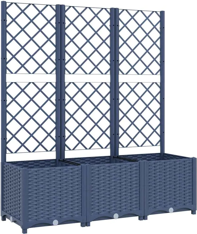 vidaXL kékszürke PP rácsos kerti ültetőláda 120 x 40 x 136 cm