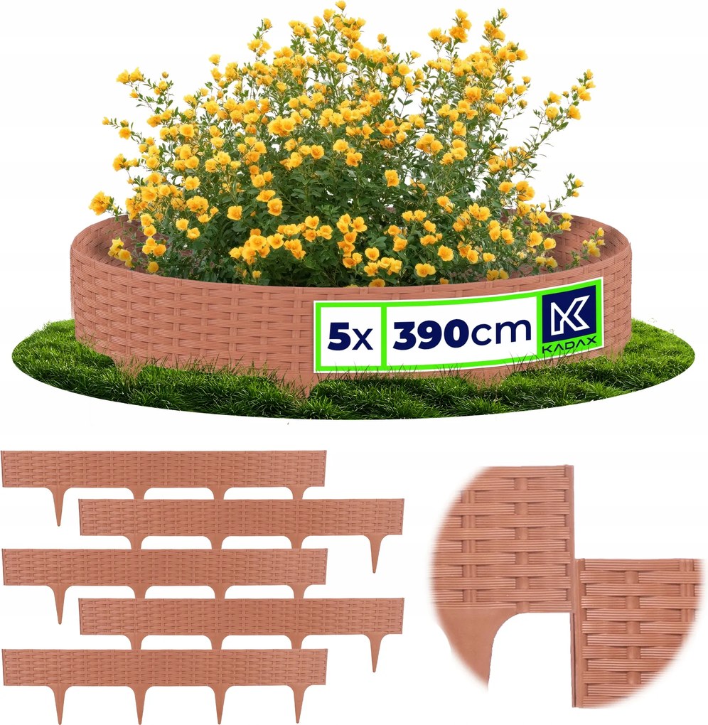 Gyepszegély Kerti Rózsafa Beszúrható Kerítés Terrakotta 390 cm 5 db